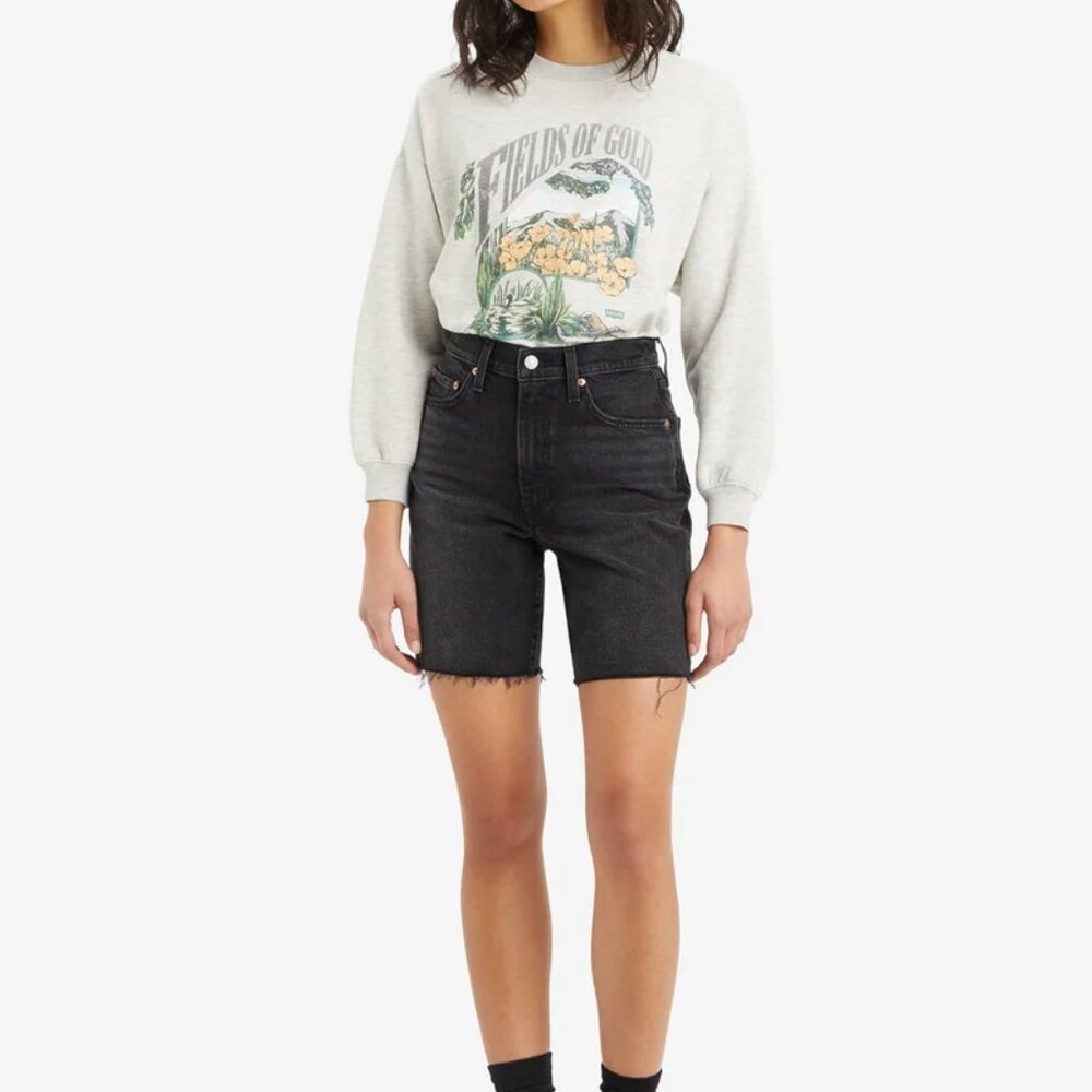 Levi's Cutoff Black Denim Shorts/Bermudas, High-Stretch Cotton Blend, Waist 27